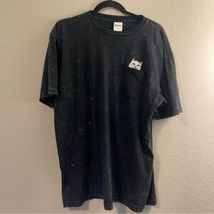 RIPNDIP Black Distressed Short Sleeve White Cat Pocket Scoop Neck Tshirt
